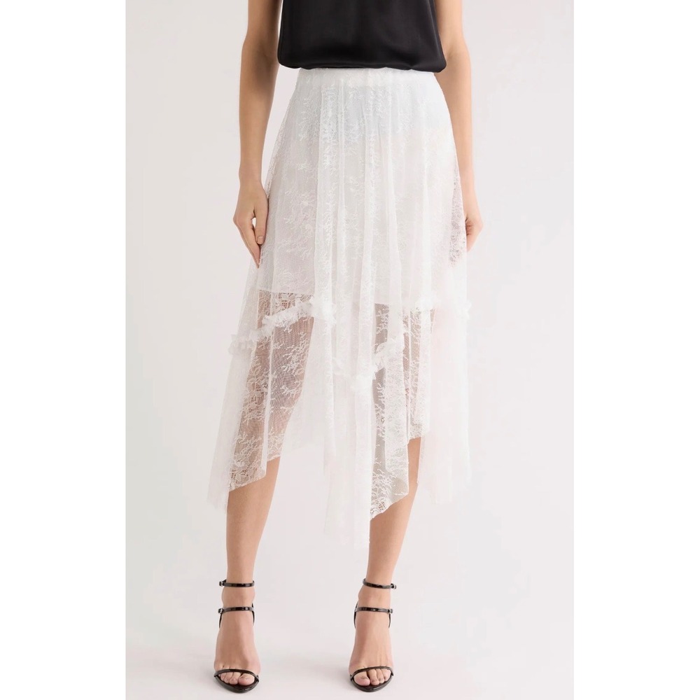 AllSaints Josie Lace Skirt Women 8 White New Asymmetrical Ruffled Midi $249